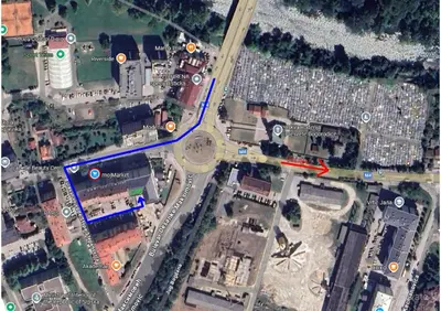 a map of a highway with a red and blue at Apartment Lena 51 in Banja Luka
