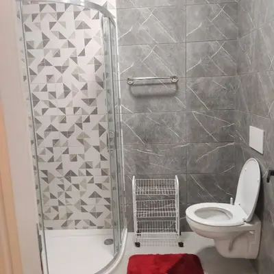 a bathroom with a toilet and a shower at Ella apartman in Banja Luka