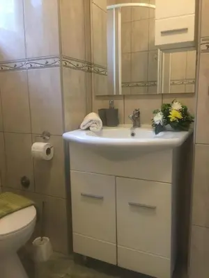 a bathroom with a sink and a toilet at Stan na dan Gradiška/Bos. Gradiška in Bosanska Gradiška