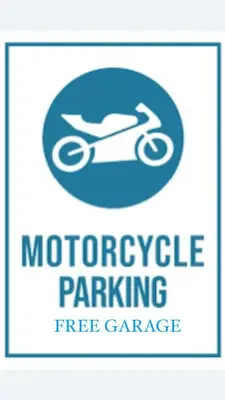 a sign that says motorcycle parking with a pair of scissors at Apartment Doris in Tomislavgrad